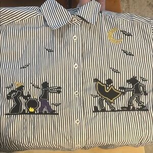 Karen Scott White and Gray Casual Button Down Shirt